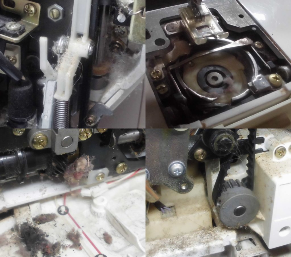 セシオ8200｜ジャノメミシン｜ミシン内部の様子｜汚れ、油切れ、ステッピングモーターエラー